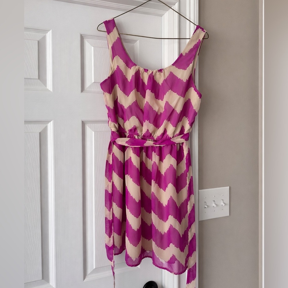 Chevron Patterned Purple and Cream Dress
